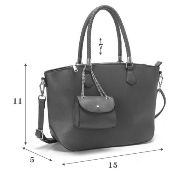 Black Faux Leather Purse and Coin Purse 2 in 1 Set Tote Cross Body Shoulder Bag - Picture 12 of 12